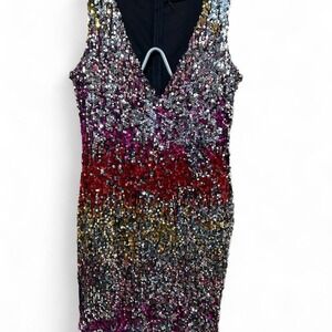 WOMENS RAINBOW SEQUIN MINI DRESS SIZE LARGE